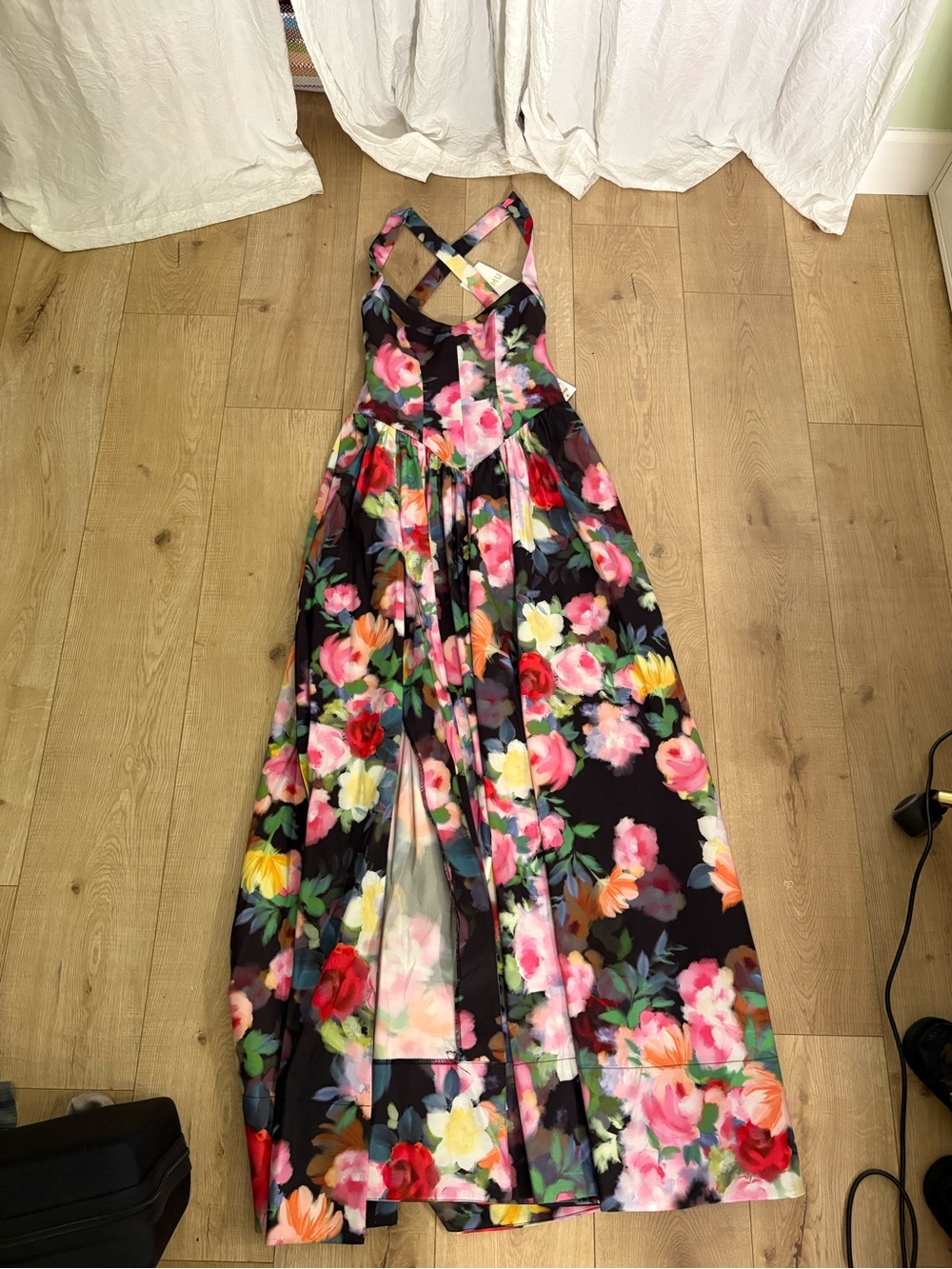 Show Me Your MuMu Black Floral Maxi Dress with Pink, Red, Yellow Flowers